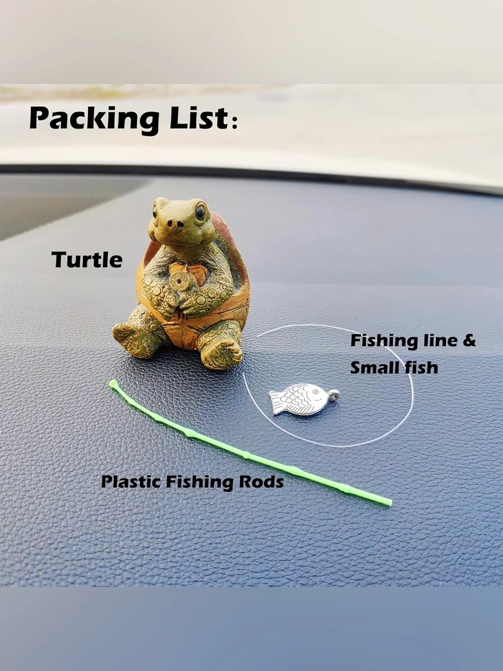 Turtle Figurine with Fishing Rod - Decorative Reptile Accent in Green and Brown